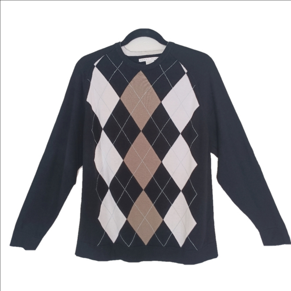 Perry Ellis Sweater Men's‎ Size Large Diamond Argile Rayon Cotton Blend